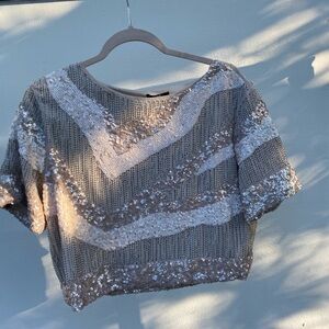 H&M Taupe Beige Beaded Cropped Top Size Medium M
